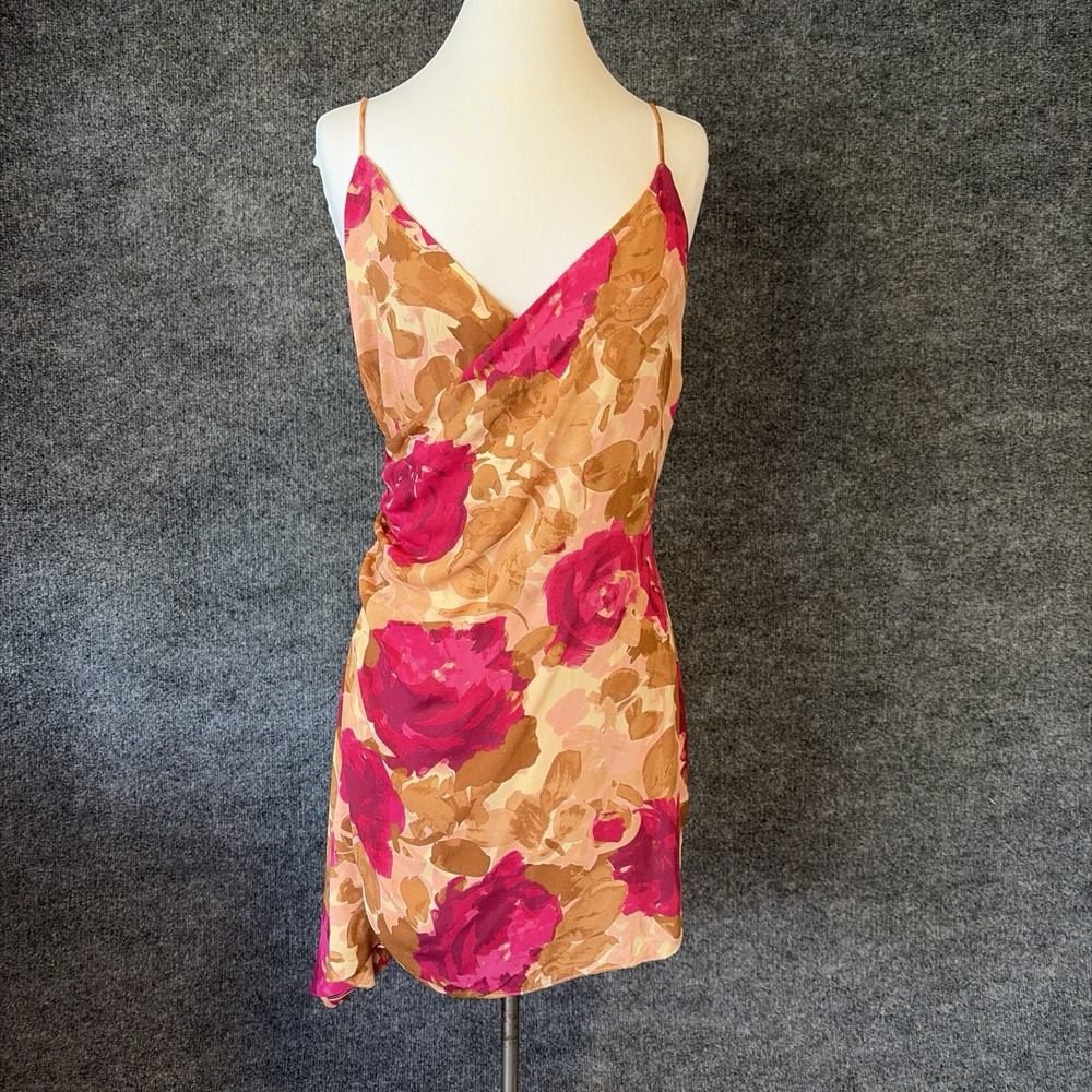 Sage The Label Dress Women M Pink Floral Mini Summer Ruffle V-Neck Sleeveless